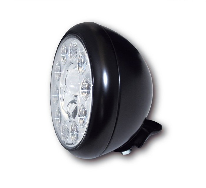 Highsider LED Hauptscheinwerfer HD-Style Schwarz mit Abblend- Fern- und Standlichtfunktion E-homologiert verchromte Blende und Befestigung unten