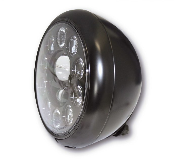 Highsider LED Hauptscheinwerfer HD-Style Schwarz mit Abblend- Fern- und Standlichtfunktion E-homologiert schwarze Blende und Befestigung unten