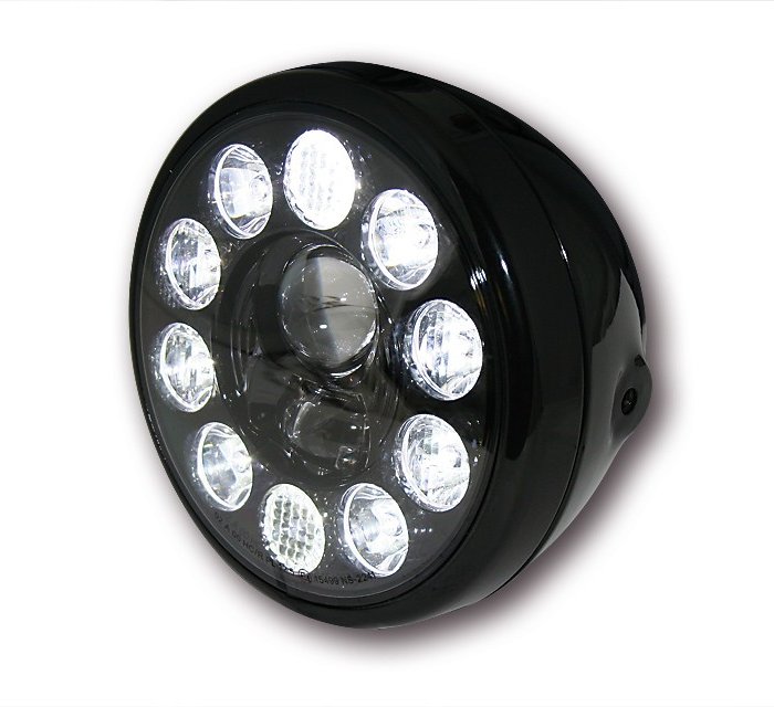 Highsider LED Hauptscheinwerfer Reno Schwarz mit Abblend- Fern- und Standlichtfunktion E-homologiert schwarze Blende und seitliche Befestigung